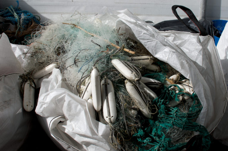 A bundle of tangled fishing nets